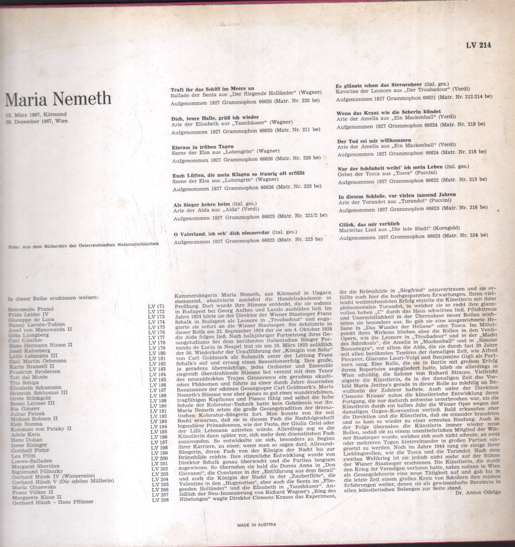 Maria Nemeth - Lebendige Vergangenheit - Maria Nemeth - Lp