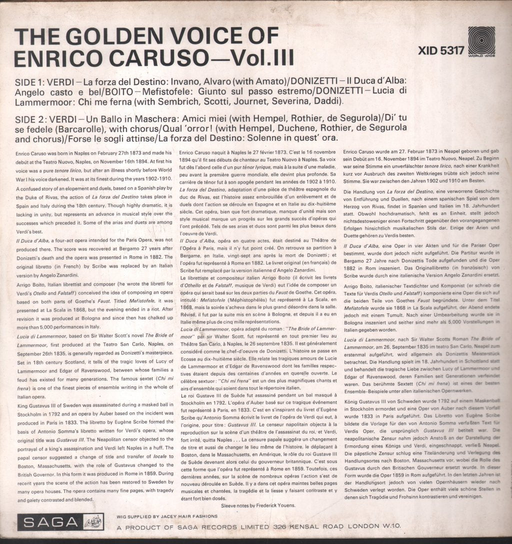 Enrico Caruso - Golden Voice Of Enrico Caruso - Vol.III - Lp