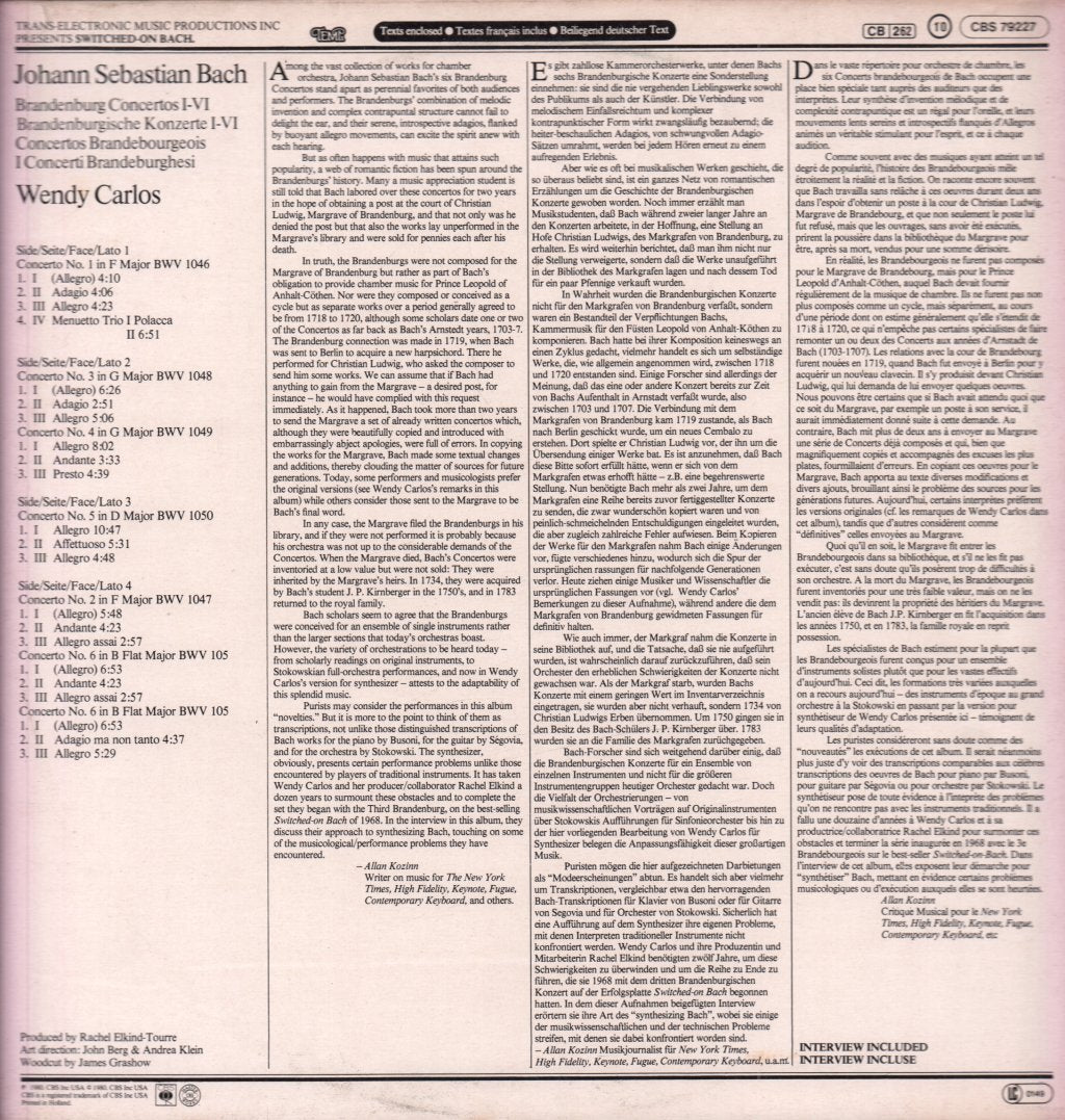 Wendy Carlos - Switched-On Brandenburgs (The Complete Concertos) - Double Lp