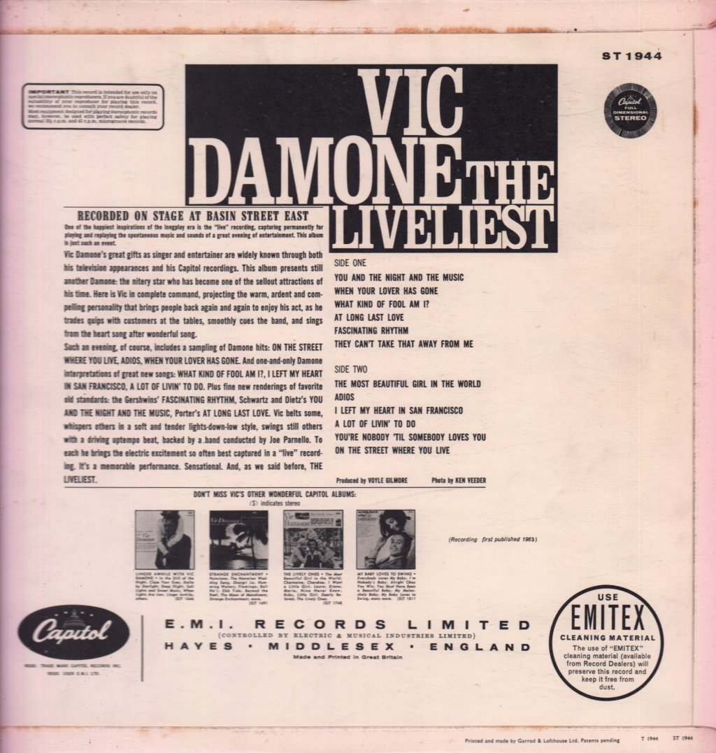 Vic Damone - Liveliest (At Basin Street East) - Lp
