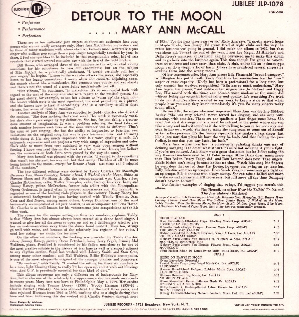 Mary Ann McCall - Detour To The Moon - Lp