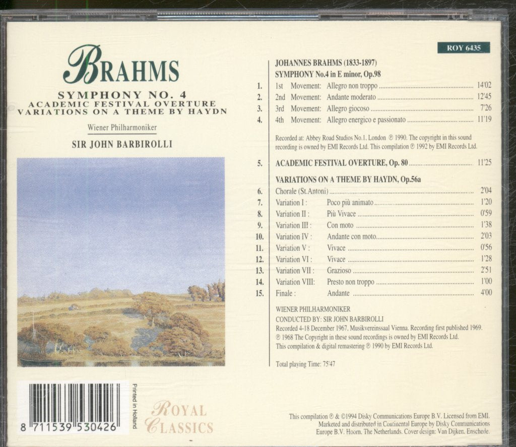 Wiener Philharmoniker / Sir John Barbirolli - Brahms - Symphony No.1 / Tragic Ouverture - Cd