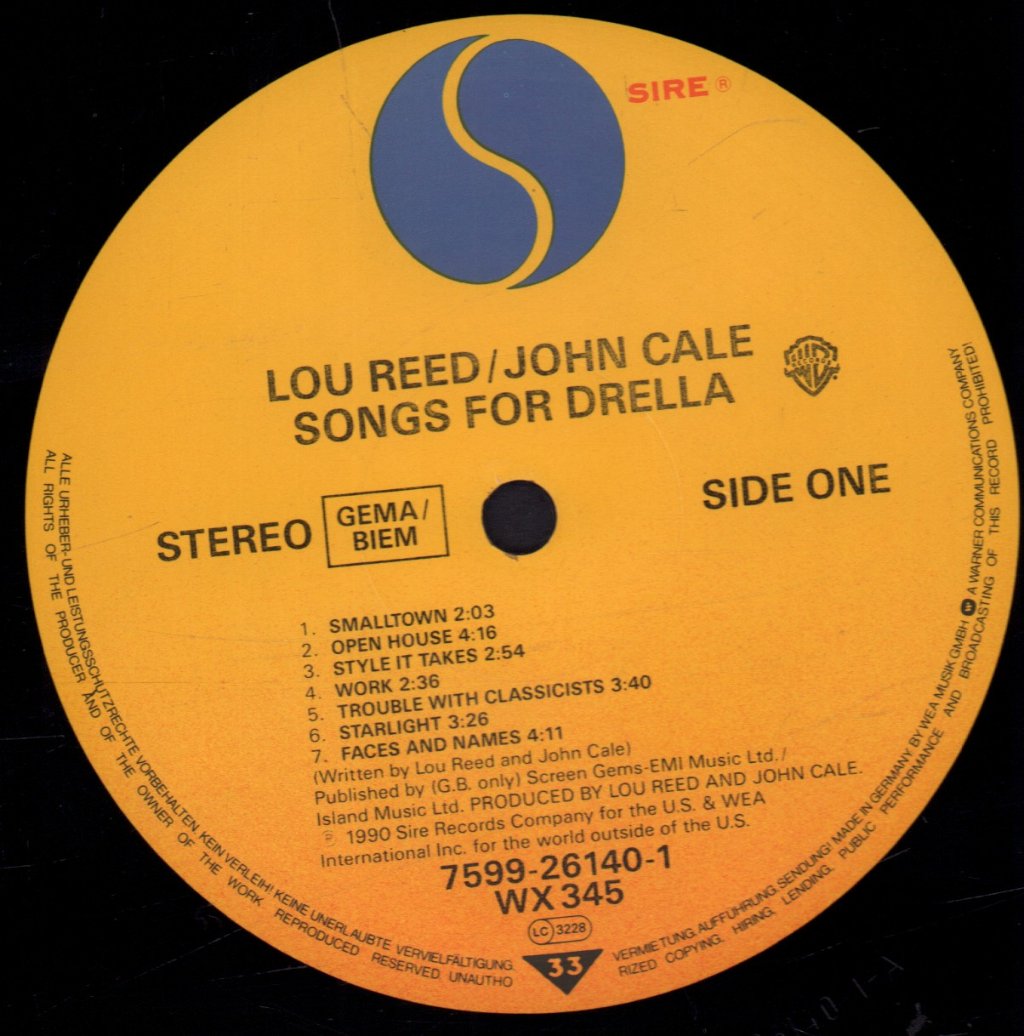 Lou Reed And John Cale - Songs For Drella - Lp