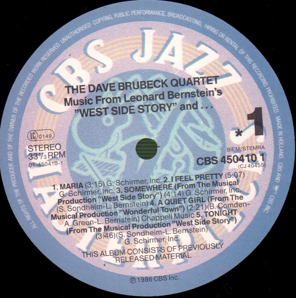 Dave Brubeck Quartet - Plays Music From West Side Story And... - Lp