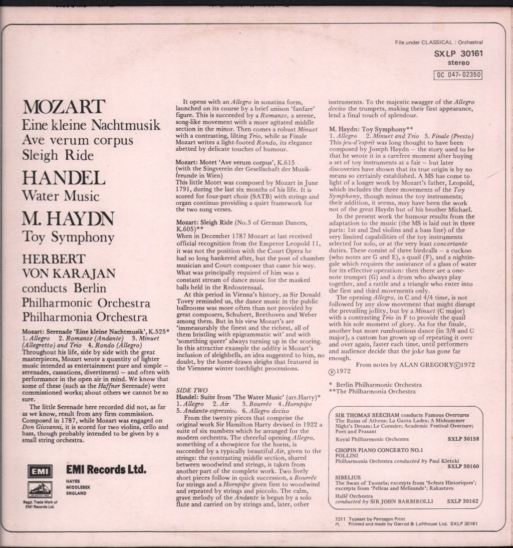 Herbert Von Karajan / Berlin Philharmonic Orchestra - Mozart/Handel/M Haydn - Lp