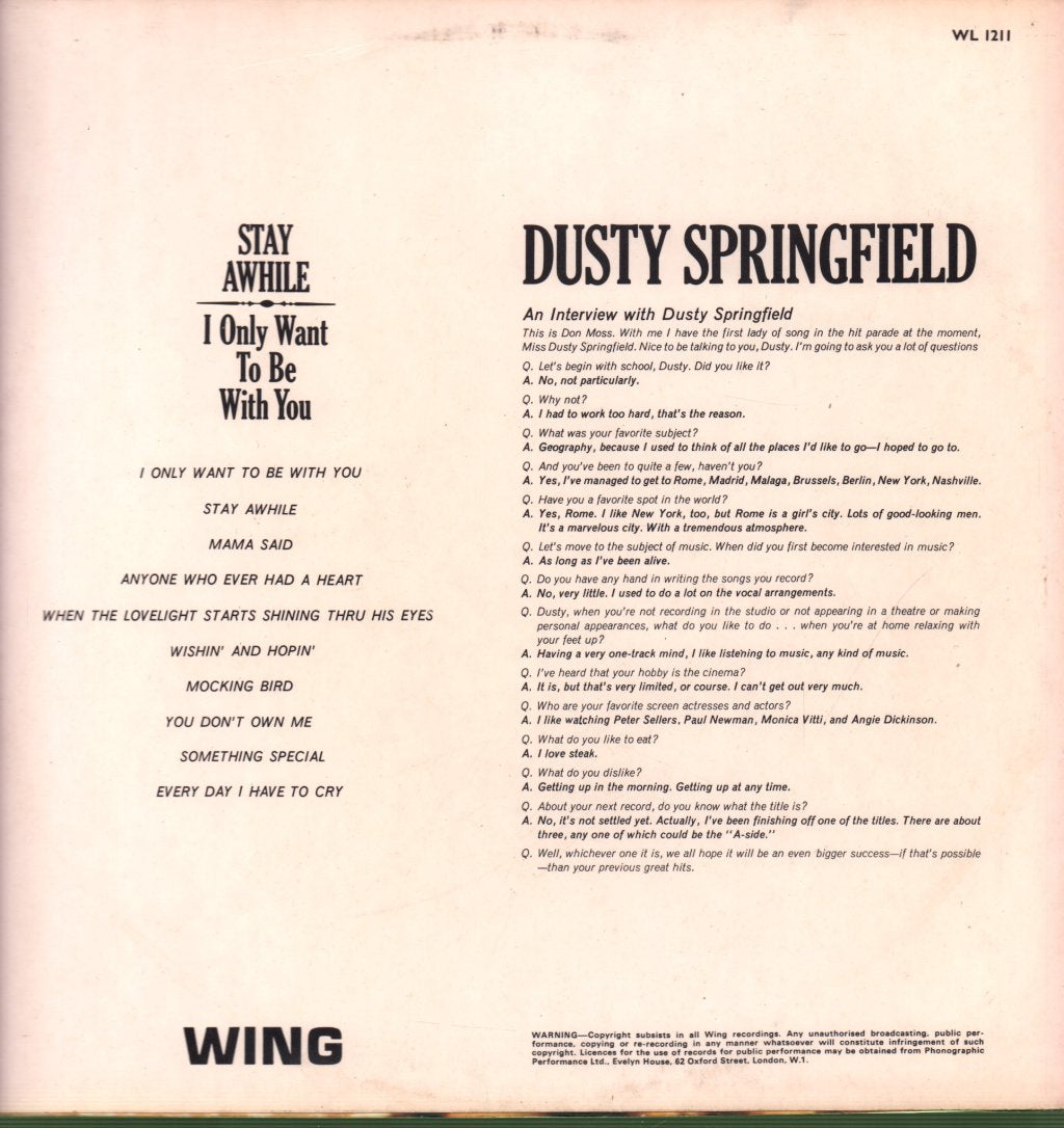 Dusty Springfield - Stay Awhile - Lp