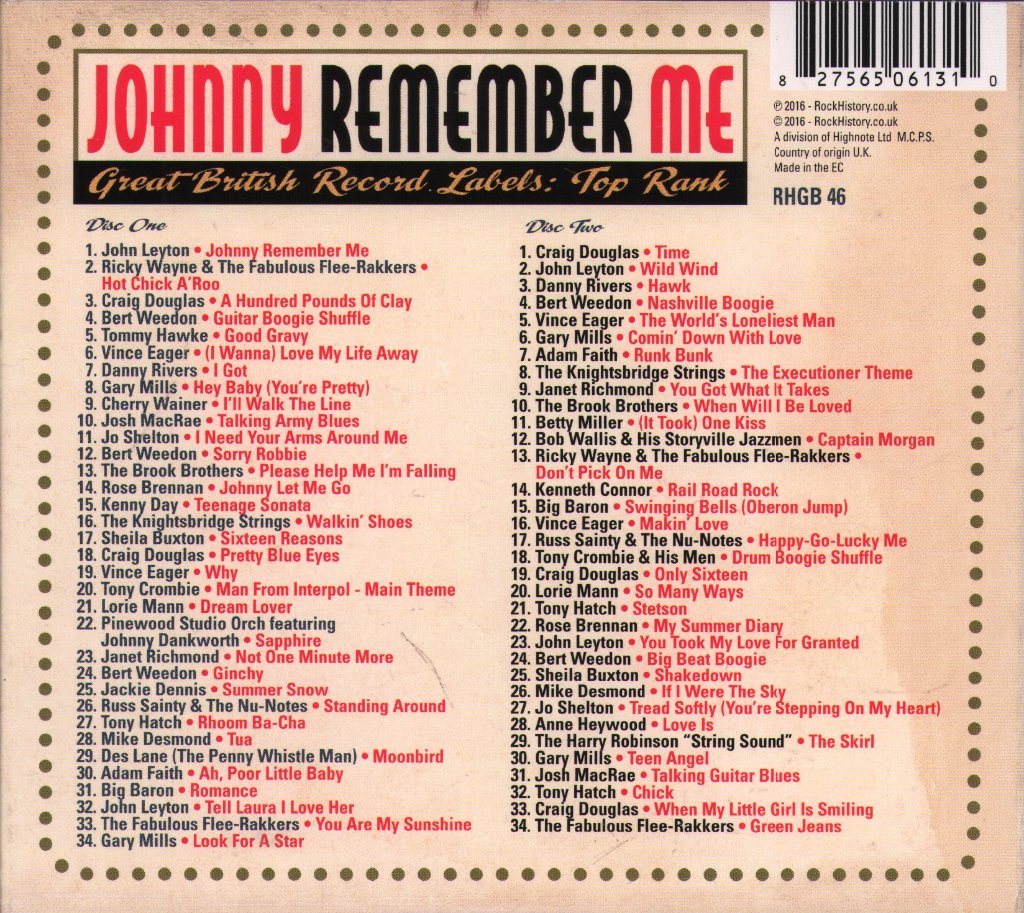 Various Artists - Johnny Remember Me - Great British Record Labels - Top Rank - Double Cd