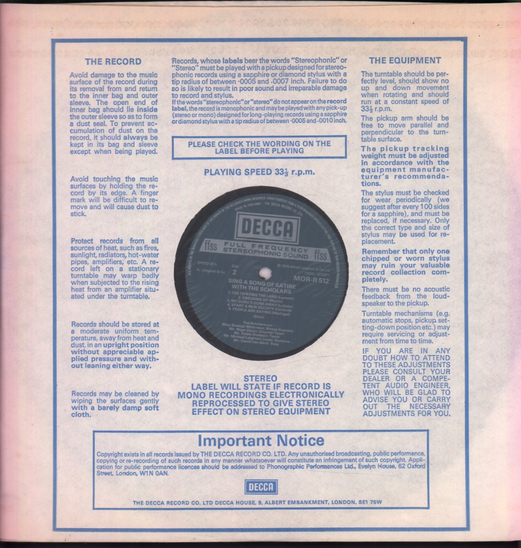 Howard Blake - Sing A Song Of Satire With The Scholars - Lp