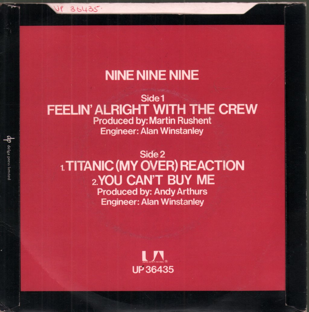 999 - Feelin' Alright With The Crew - 7 Inch