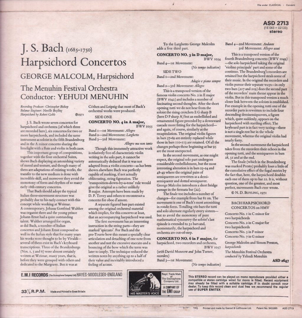 George Malcolm - bach Harpsichord Concertos, Vol. 2 - Lp