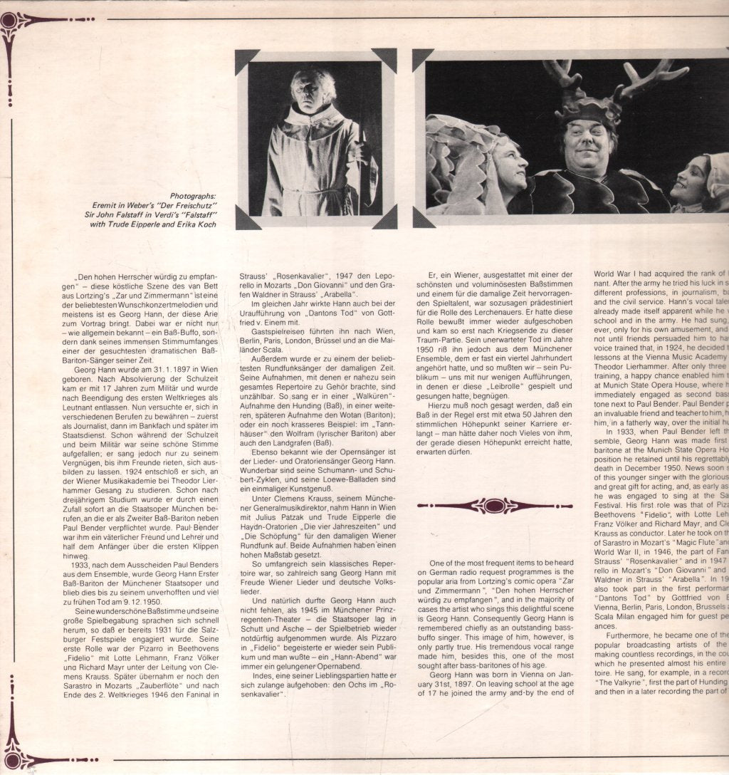 Georg Hann - Historical Performances From The Years 1938-1945 - Lp