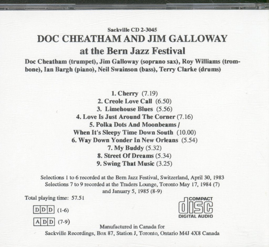 Doc Cheatham, Jim Galloway - At The Bern Jazz Festival - Cd