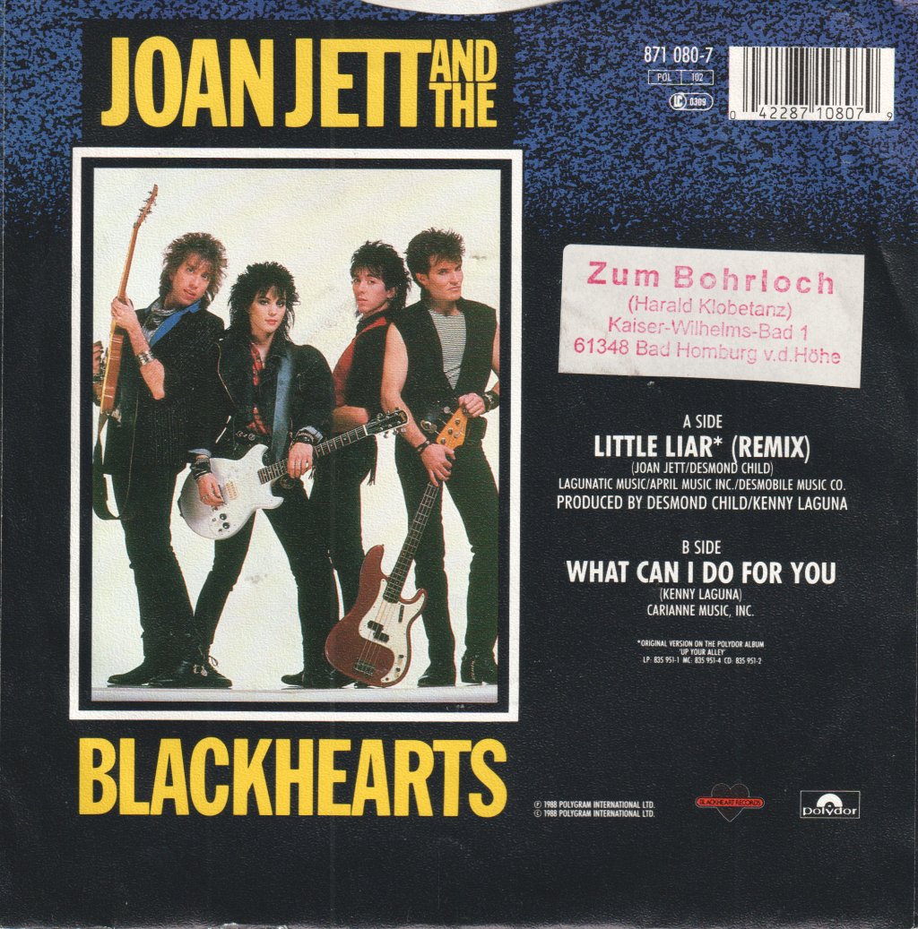 Joan Jett And The Blackhearts - Little Liar - 7 Inch