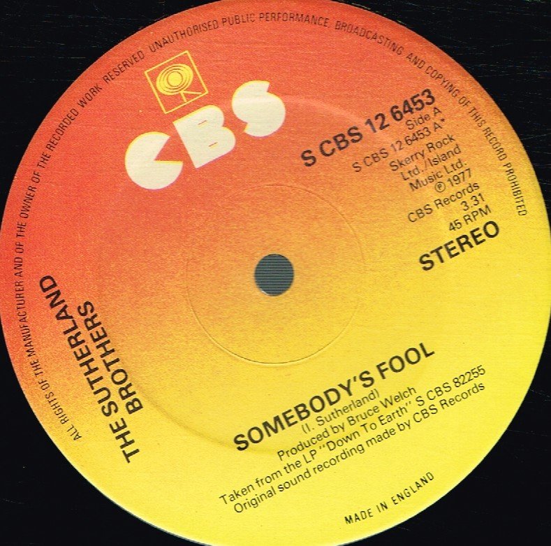 Sutherland Brothers - Somebody's Fool - 12 Inch