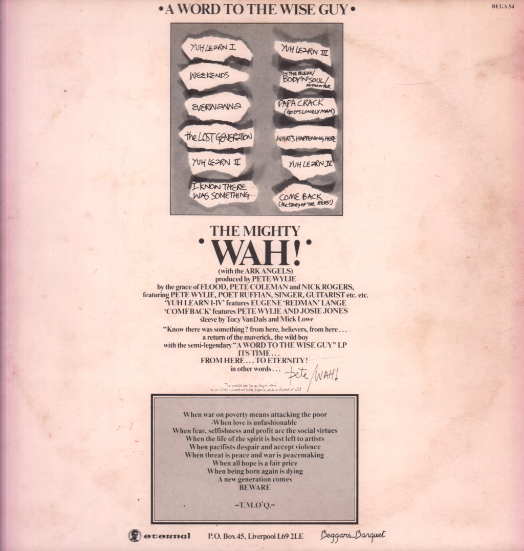 Mighty Wah - A Word To The Wise Guy - Double Lp