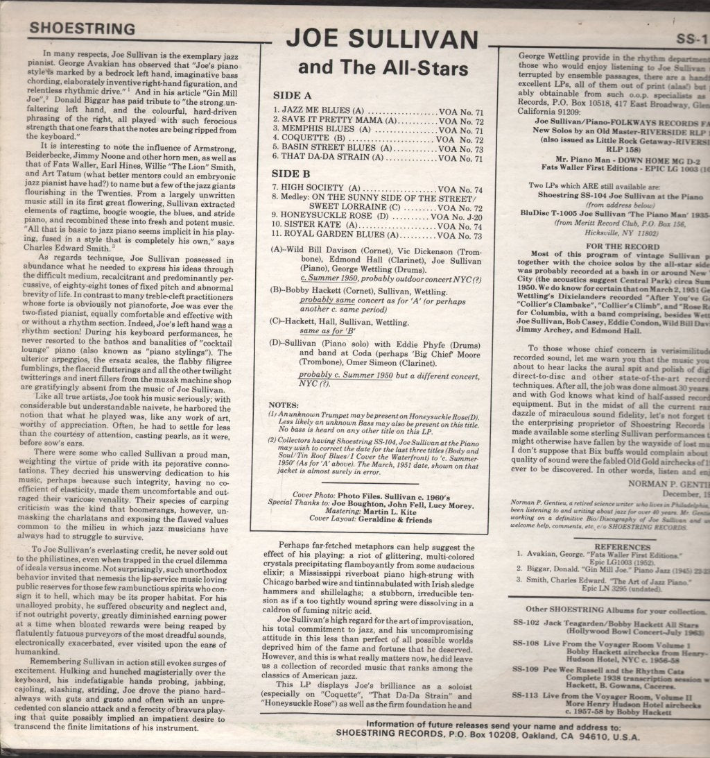 Joe Sullivan - And The All-Stars - Lp