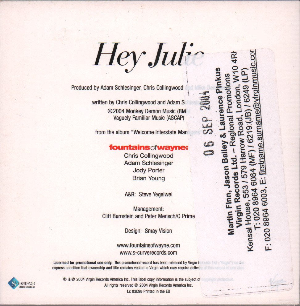 Fountains Of Wayne - Hey Julie - Cd