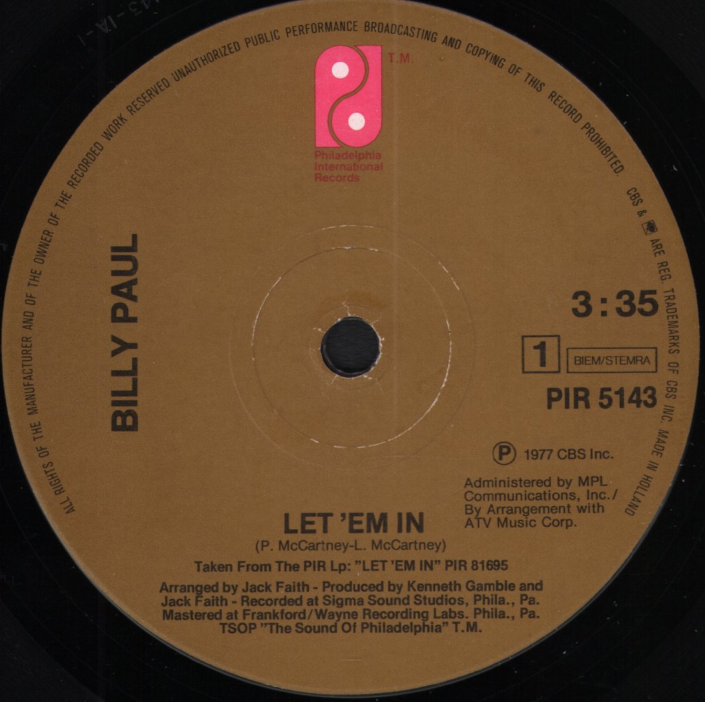 Billy Paul - Let 'Em In - 7 Inch