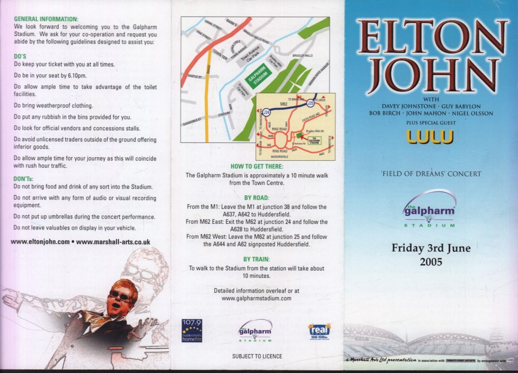 Elton John / Lulu - galpharm stadium huddersfield 3rd june 2005 - Flyer