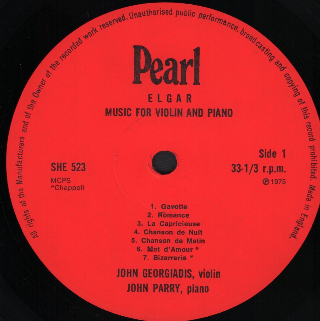 John Georgiadis / John Parry - Music For Violin And Piano - Lp
