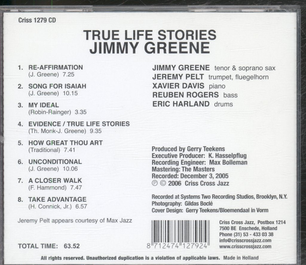 Jimmy Greene - True Life Stories - Cd