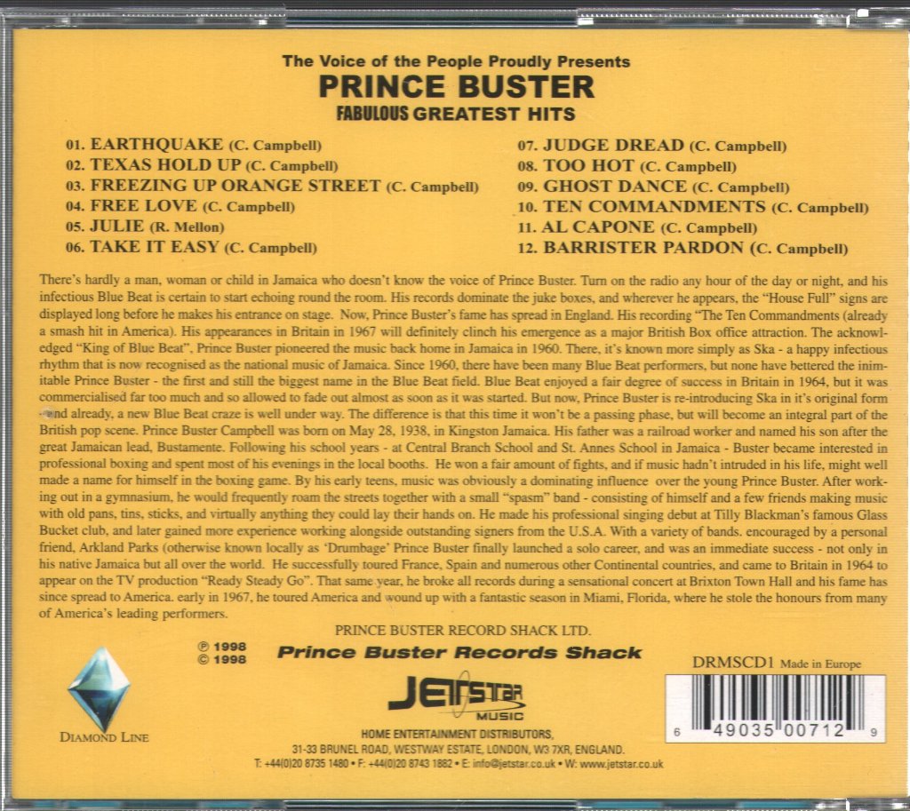 Prince Buster - Fabulous Greatest Hits - Cd