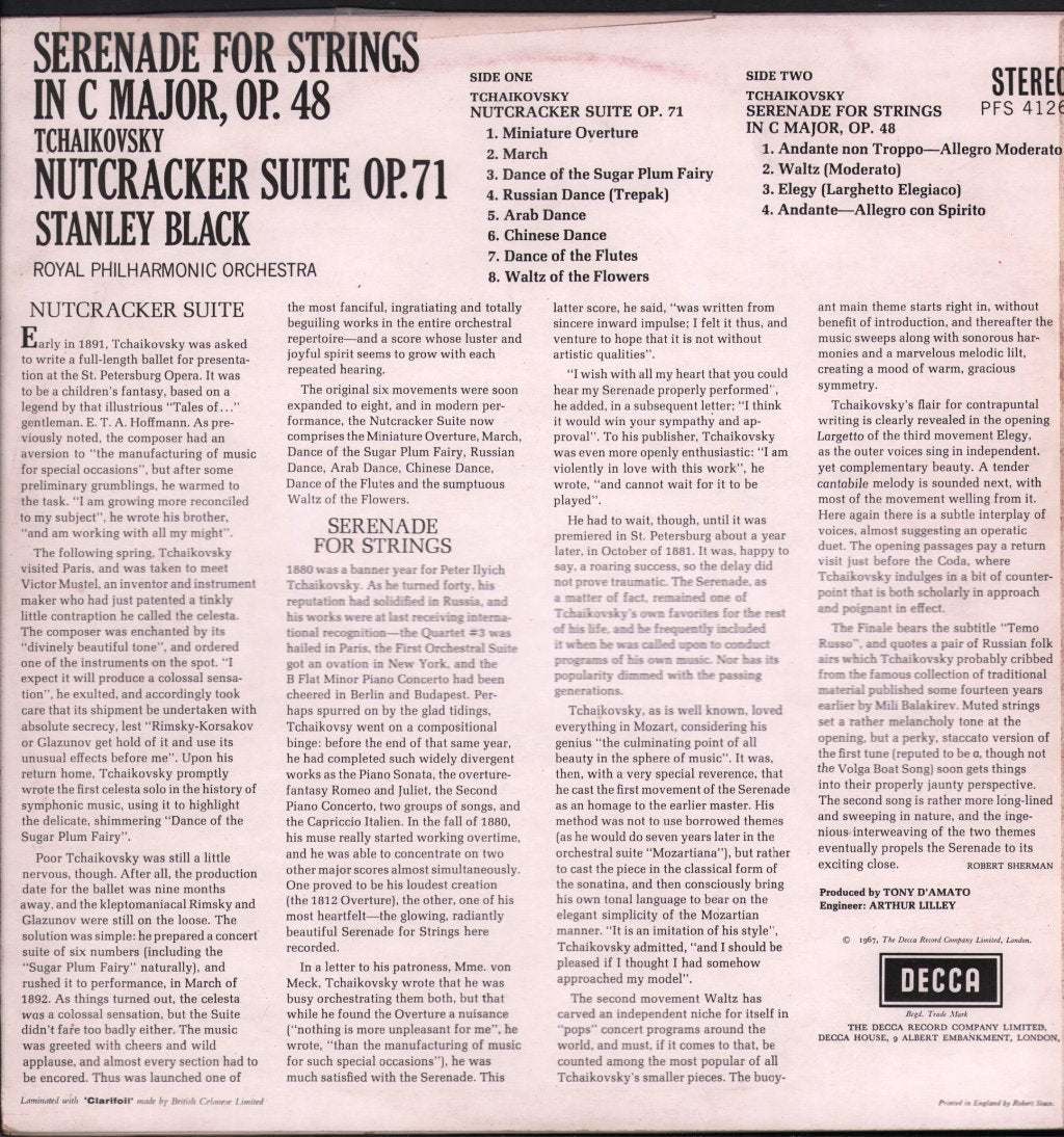Stanley Black / Royal Philharmonic Orchestra - Tchaikovsky- Nutcracker Suite / Serenade For Strings - Lp