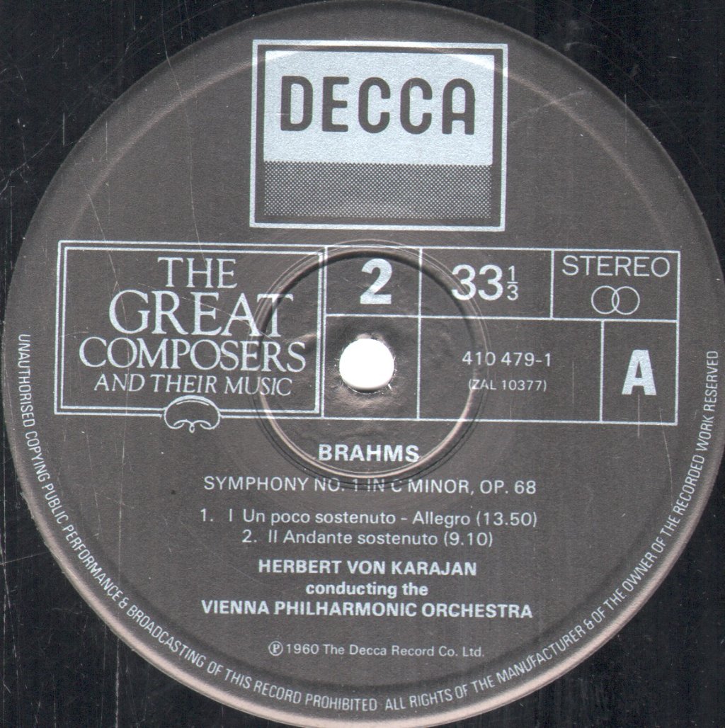 Herbert Von Karajan / Vienna Philharmonic - Brahms - Symphony No.1 In C Minor - Lp