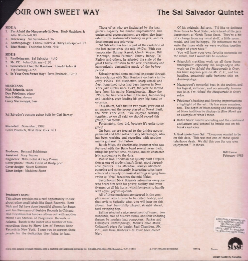 Sal Salvador Quintet - In Our Own Sweet Way - Lp