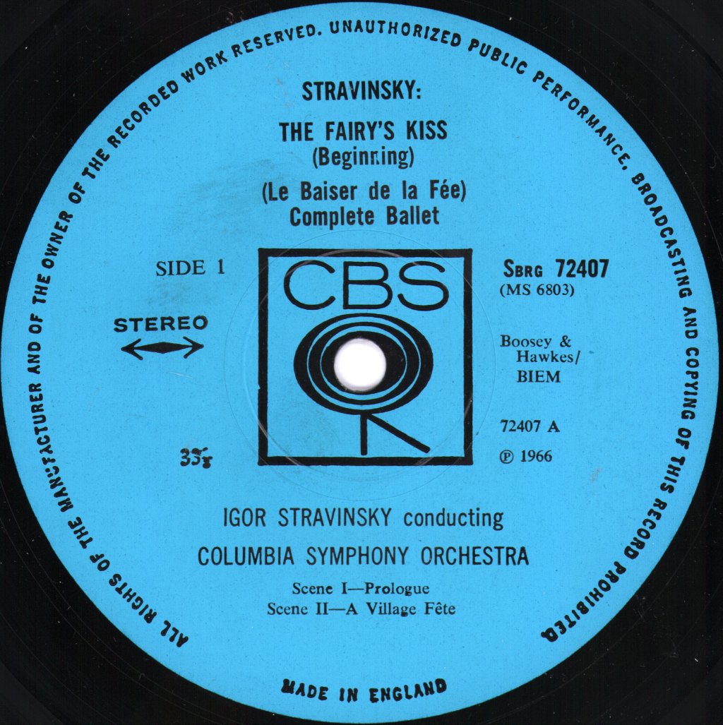 Igor Stravinsky / Columbia Symphony Orchestra - Igor Stravinsky Conducts The Fairy´s Kiss - La Baiser De La Fée - Lp