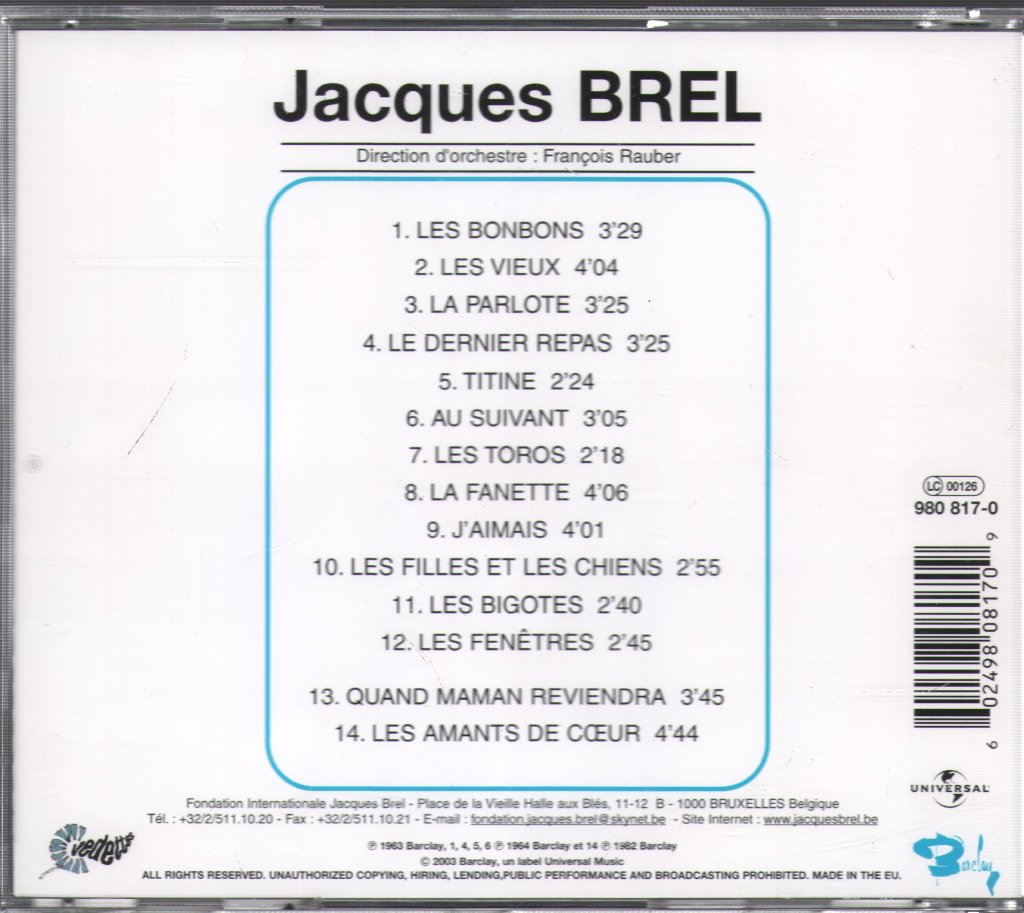 Jacques Brel - Les Bonbons - Cd