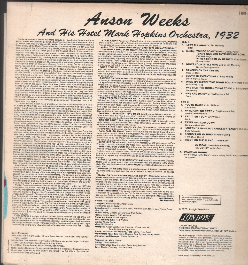Anson Weeks And His Orchestra - 1932 - Lp