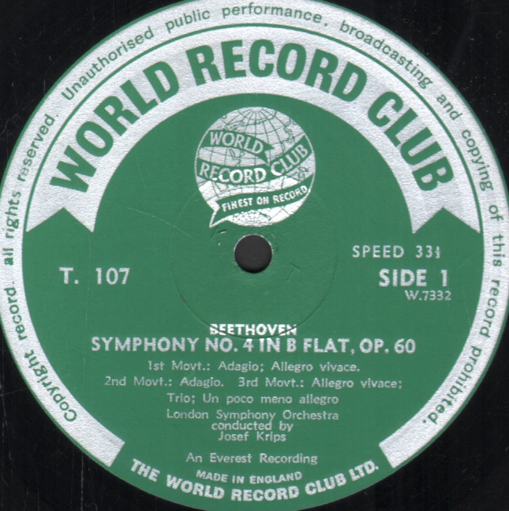 Josef Krips / London Symphony Orchestra - Beethoven - Symphony No. 4 In B-flat, Op. 60 - Lp