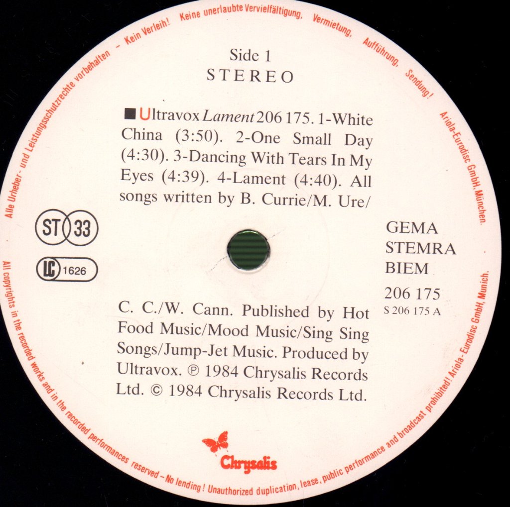 Ultravox - Lament - Lp