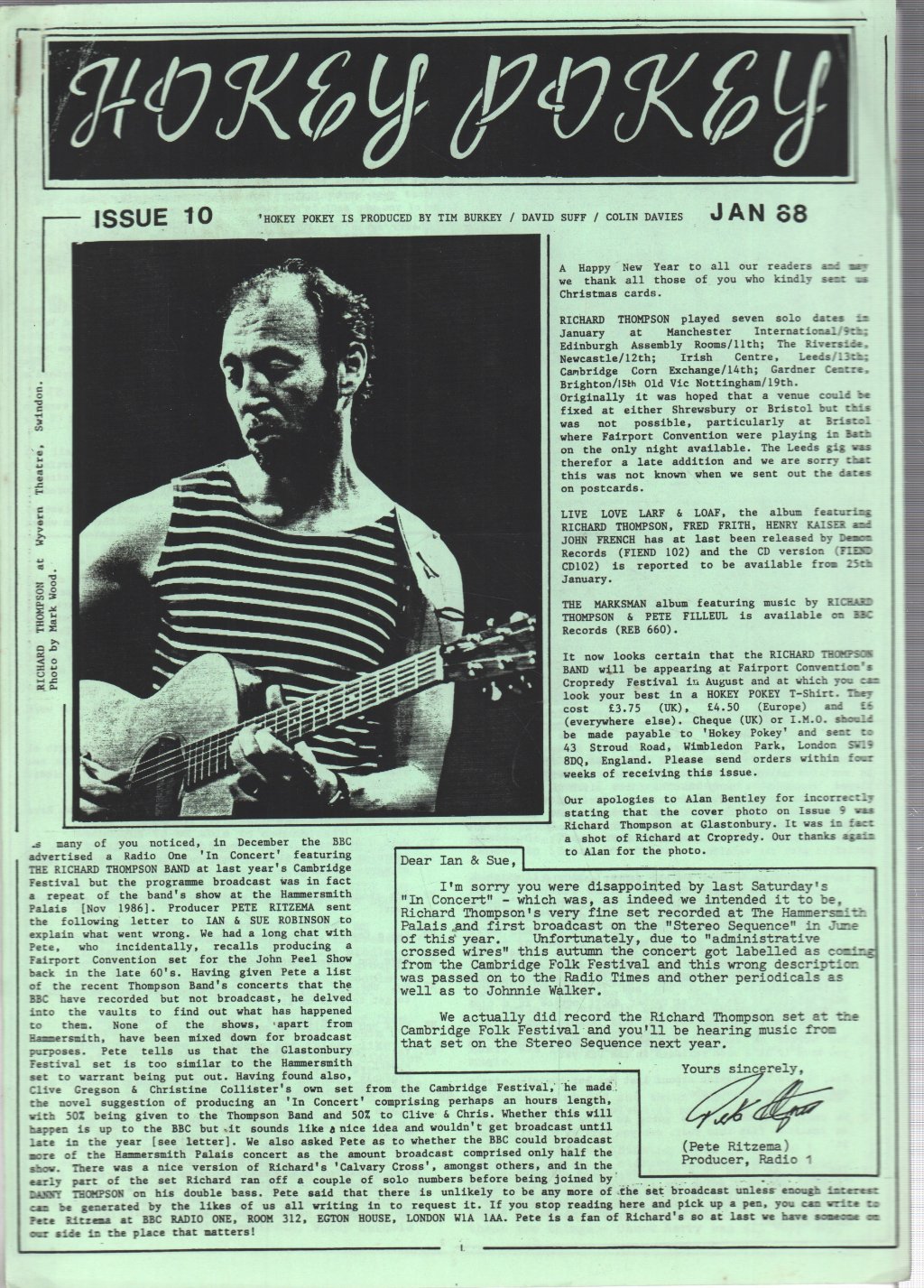 Richard Thompson - Hokey Pokey 10 -Jan 1988 - Fanzine