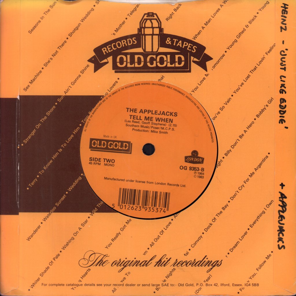Heinz/Applejacks - Just Like Eddie / Tell Me When - 7 Inch