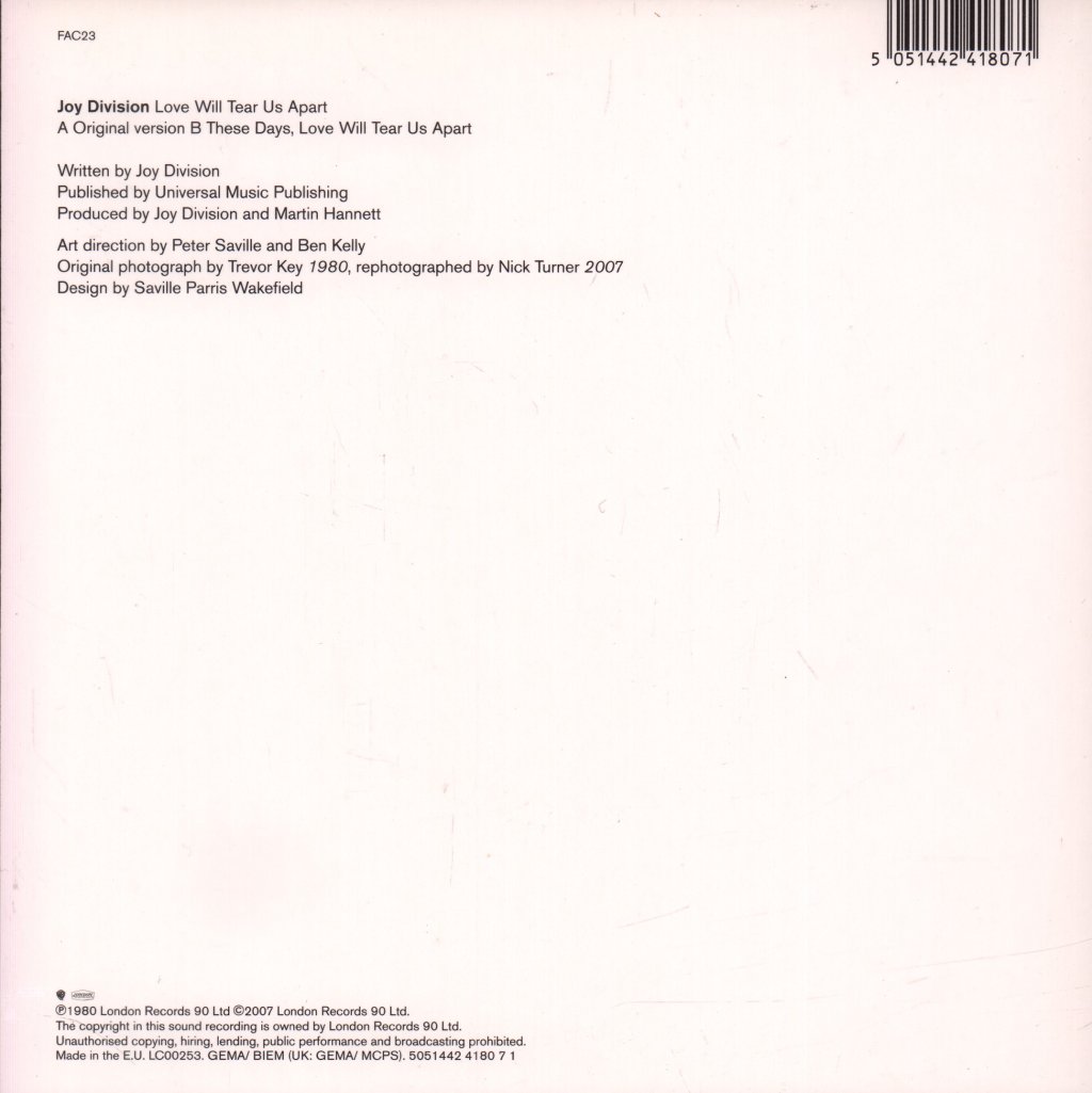 Joy Division - Love Will Tear Us Apart - 7 Inch