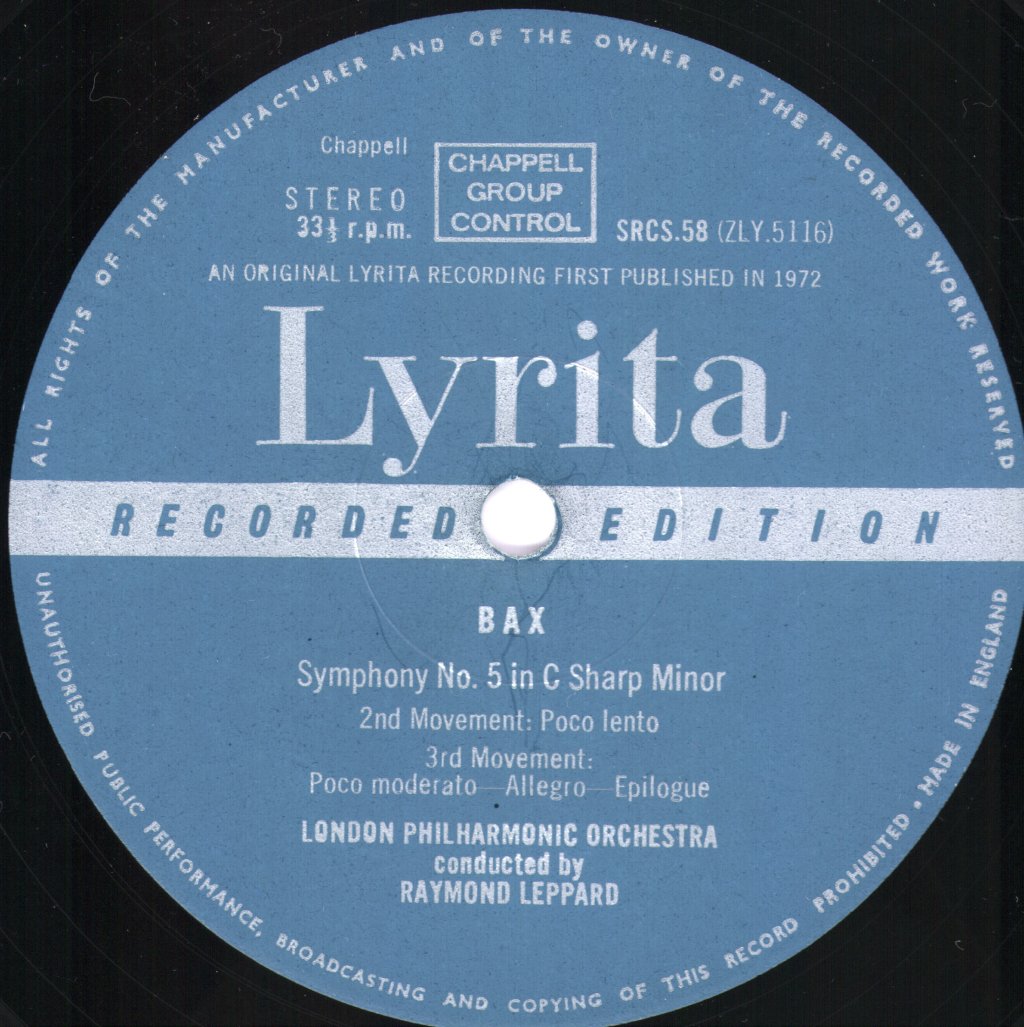 Raymond Leppard / London Philharmonic Orchestra - Bax - Symphony No.5 - Lp