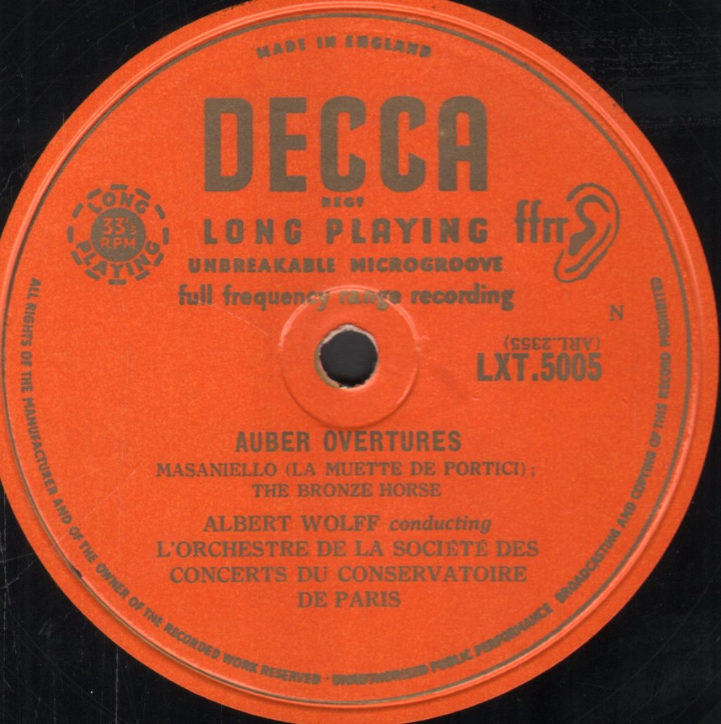 Albert Wolff / L'Orchestre De La Societe Des Concerts Du Conservatoire De Paris - Auber - Overtures - Lp