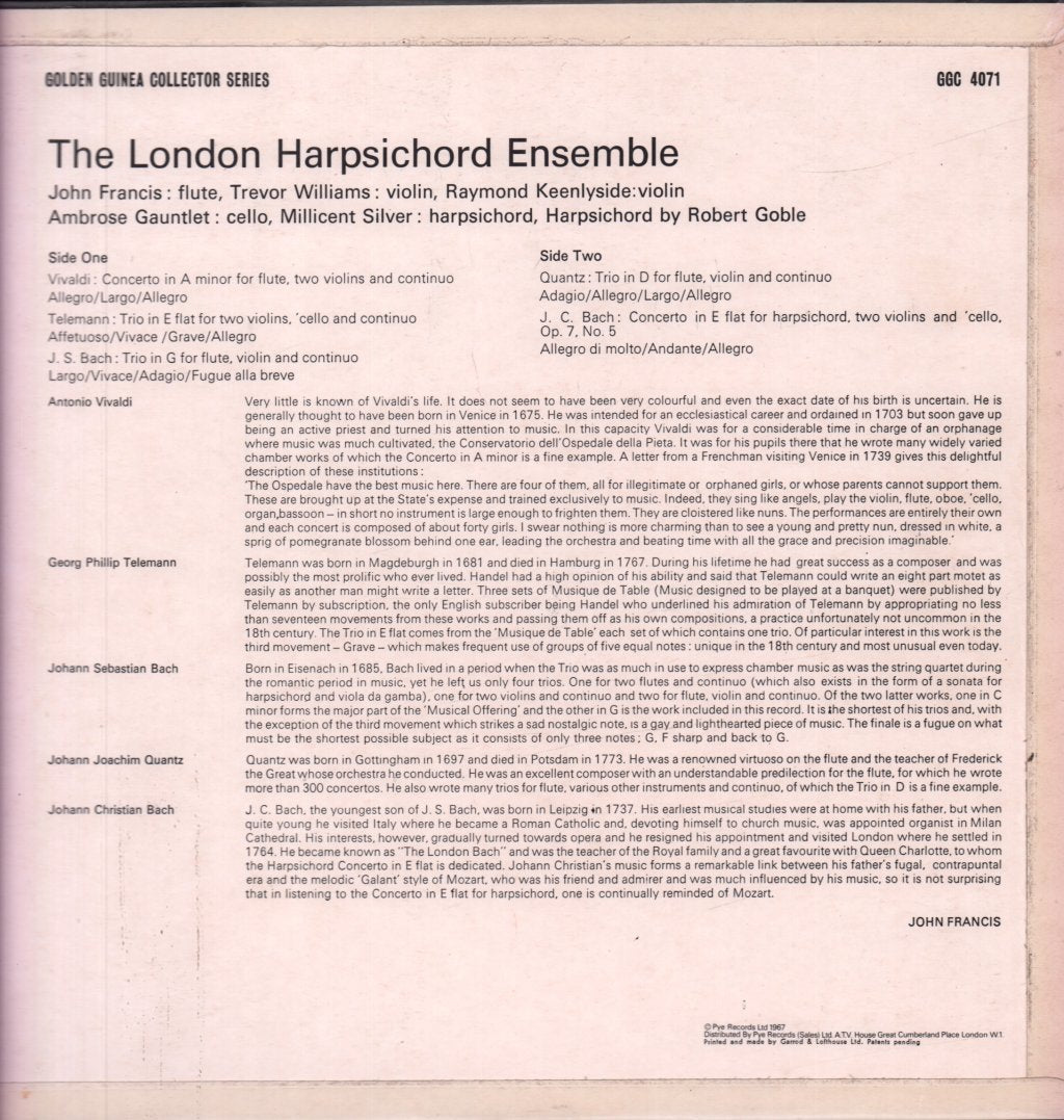 London Harpsichord Ensemble - Quantz Vivaldi Telemann J.S. Bach J.C. Bach - Lp