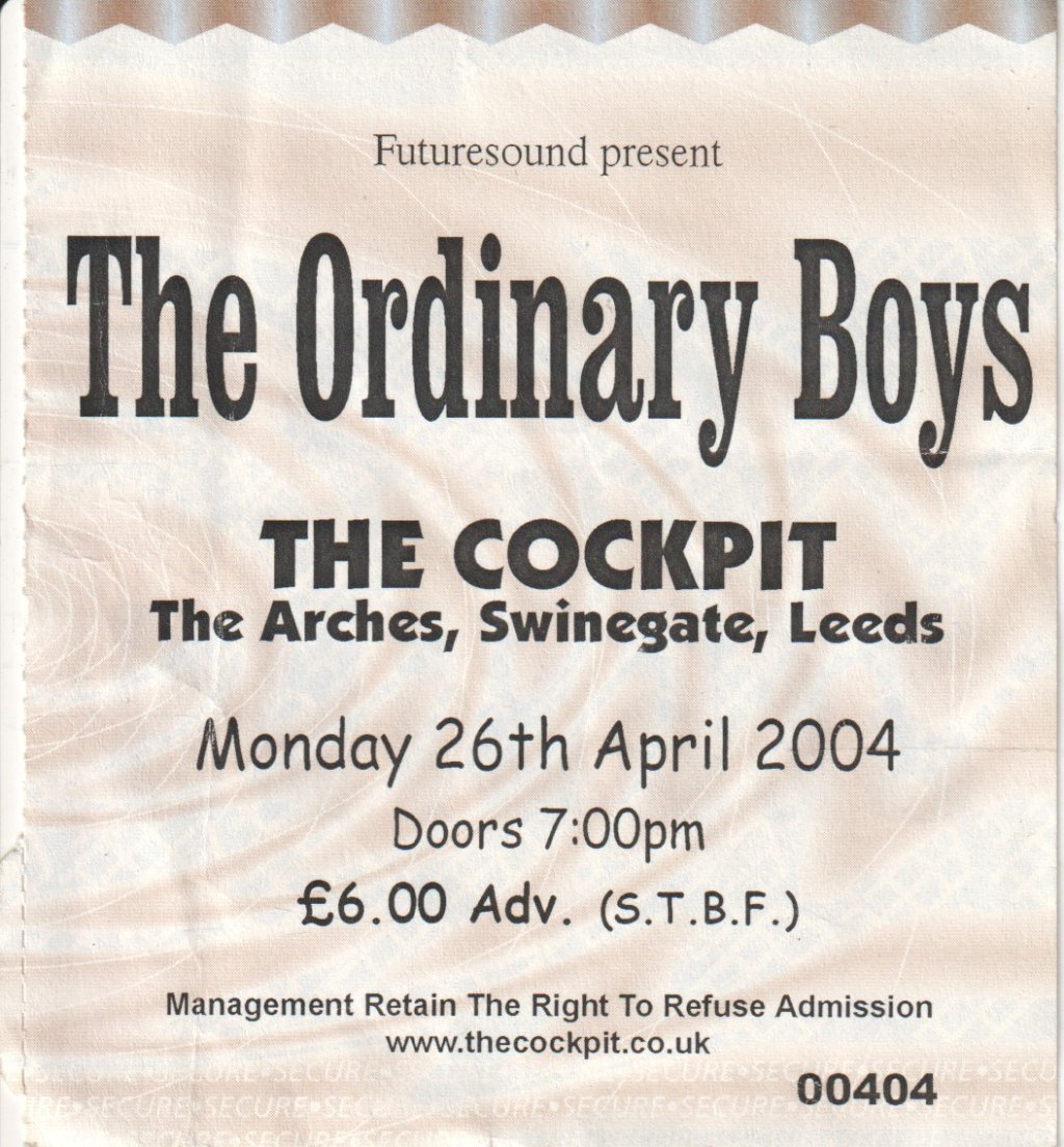 Ordinary Boys - leeds cockpit 26th april 2004 - Ticket