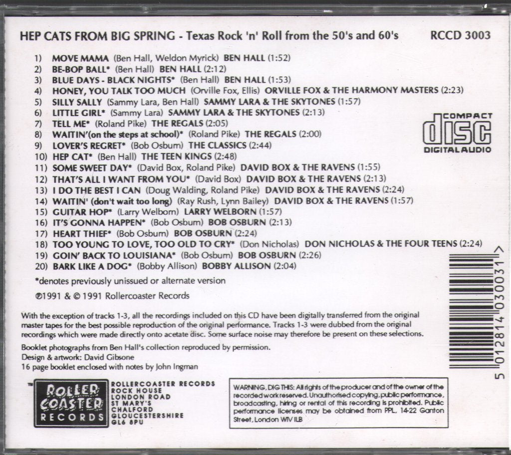 Various Artists - Hep Cats From Big Spring - Texas Rock 'n' Roll From The 50's And 60's - Cd