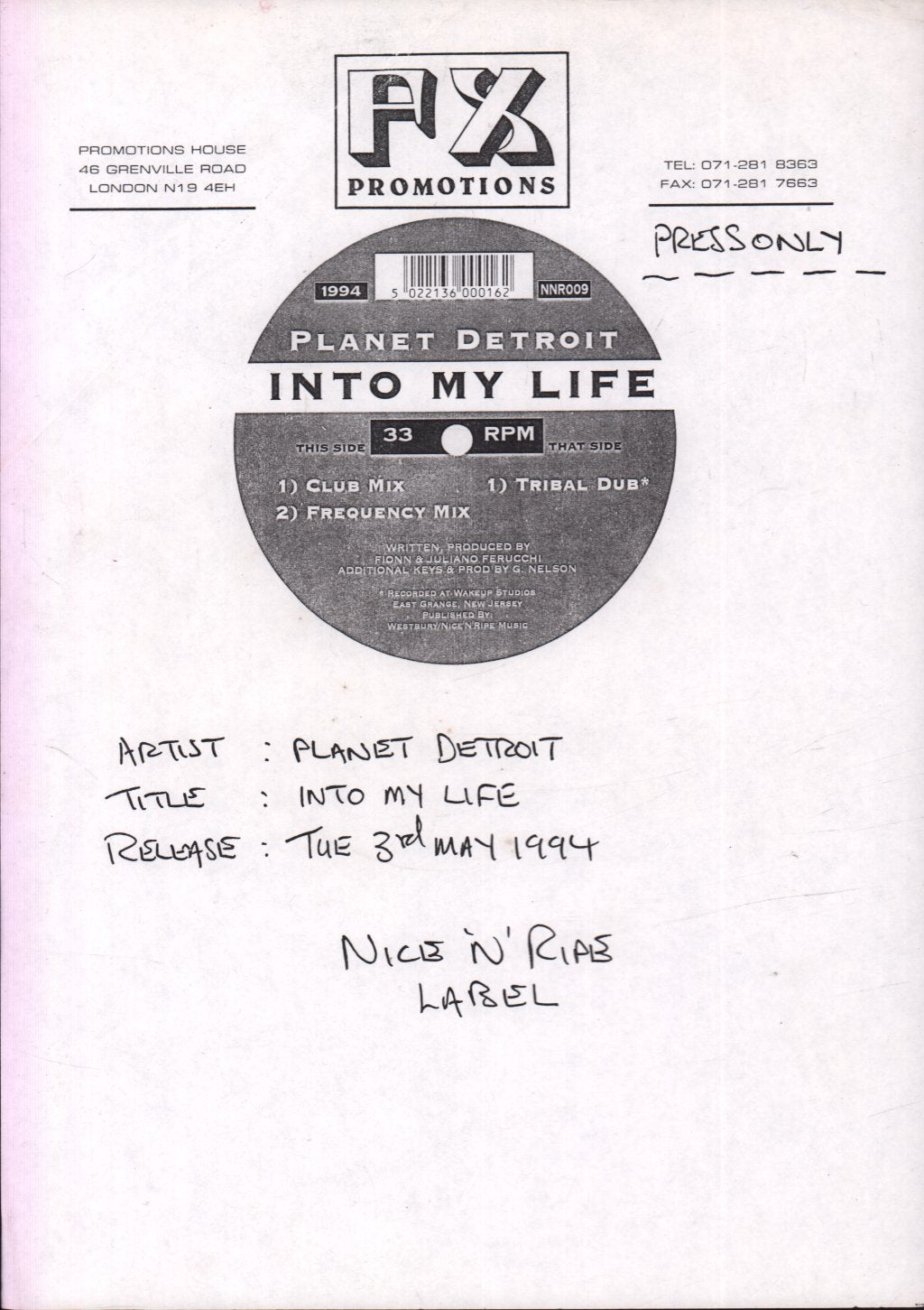 Planet Detroit - Into My Life - 12 Inch
