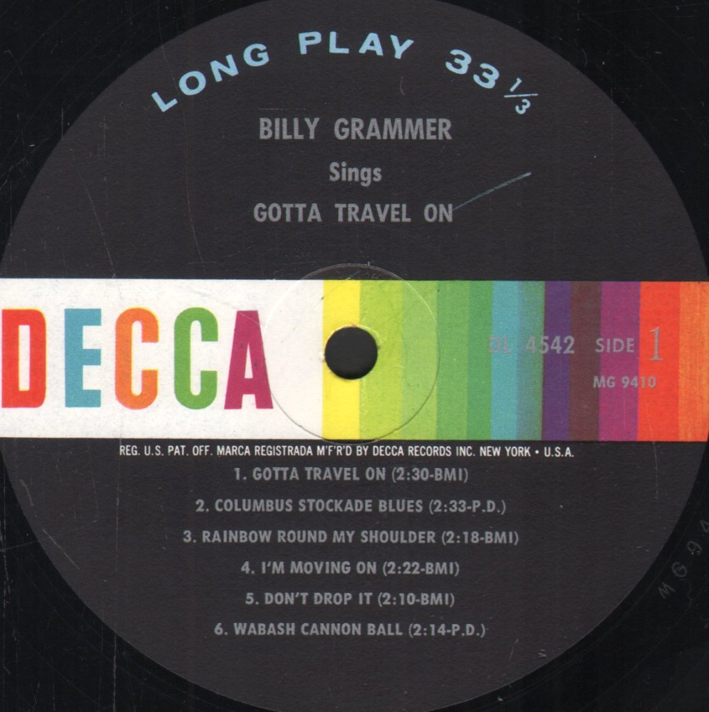 Billy Grammer - Billy Grammer Sings Gotta Travel On - Lp