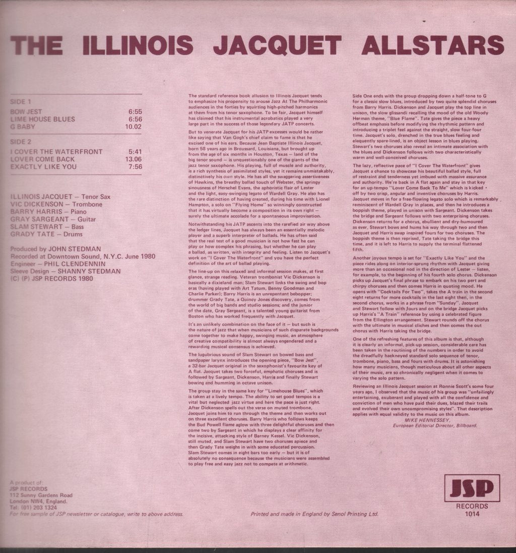 Illinois Jacquet And His All Stars - Illinois Jacquet And His All Stars - Lp