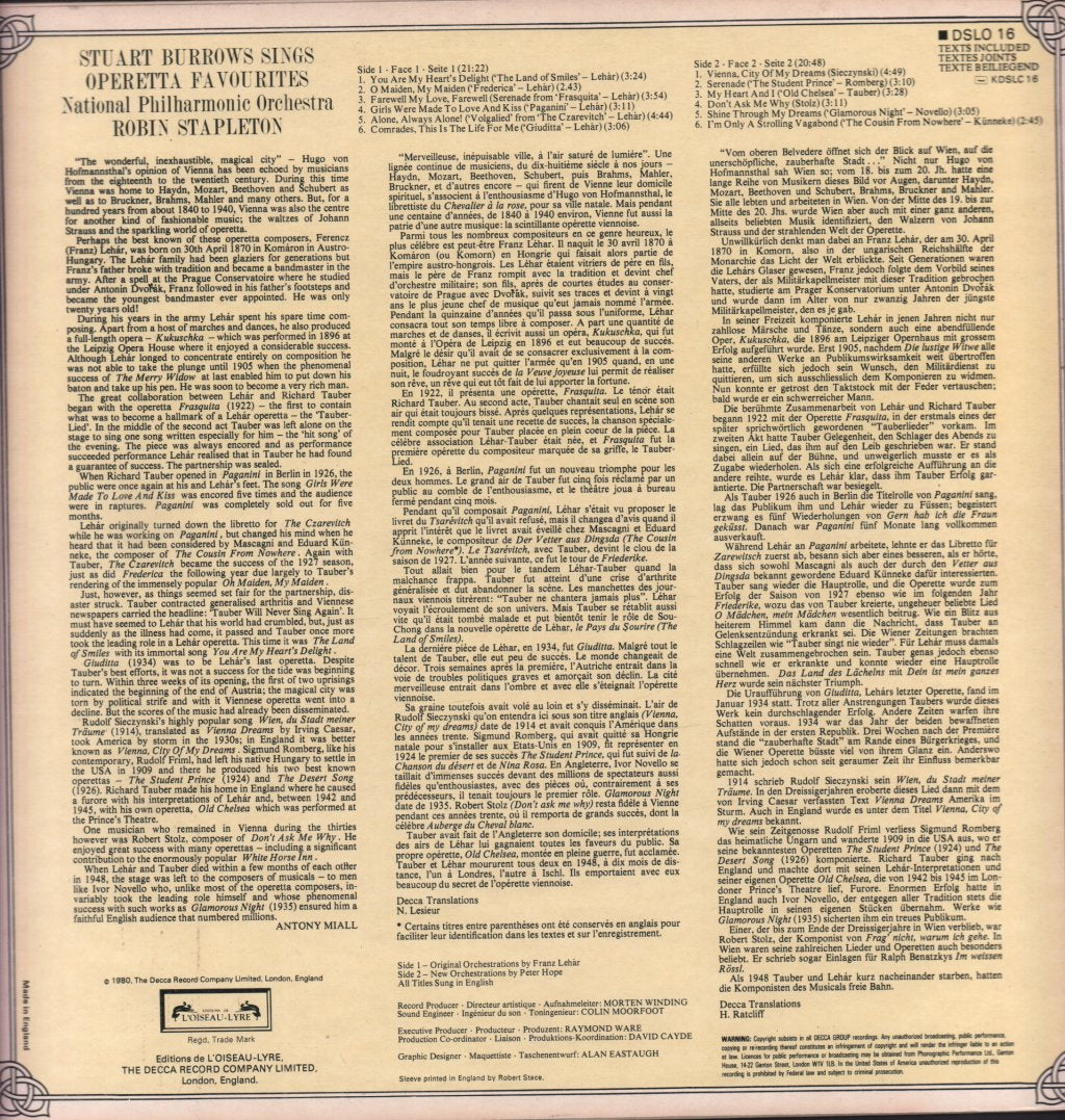 Stuart Burrows - Stuart Burrows Sings Operetta Favourites - Lp