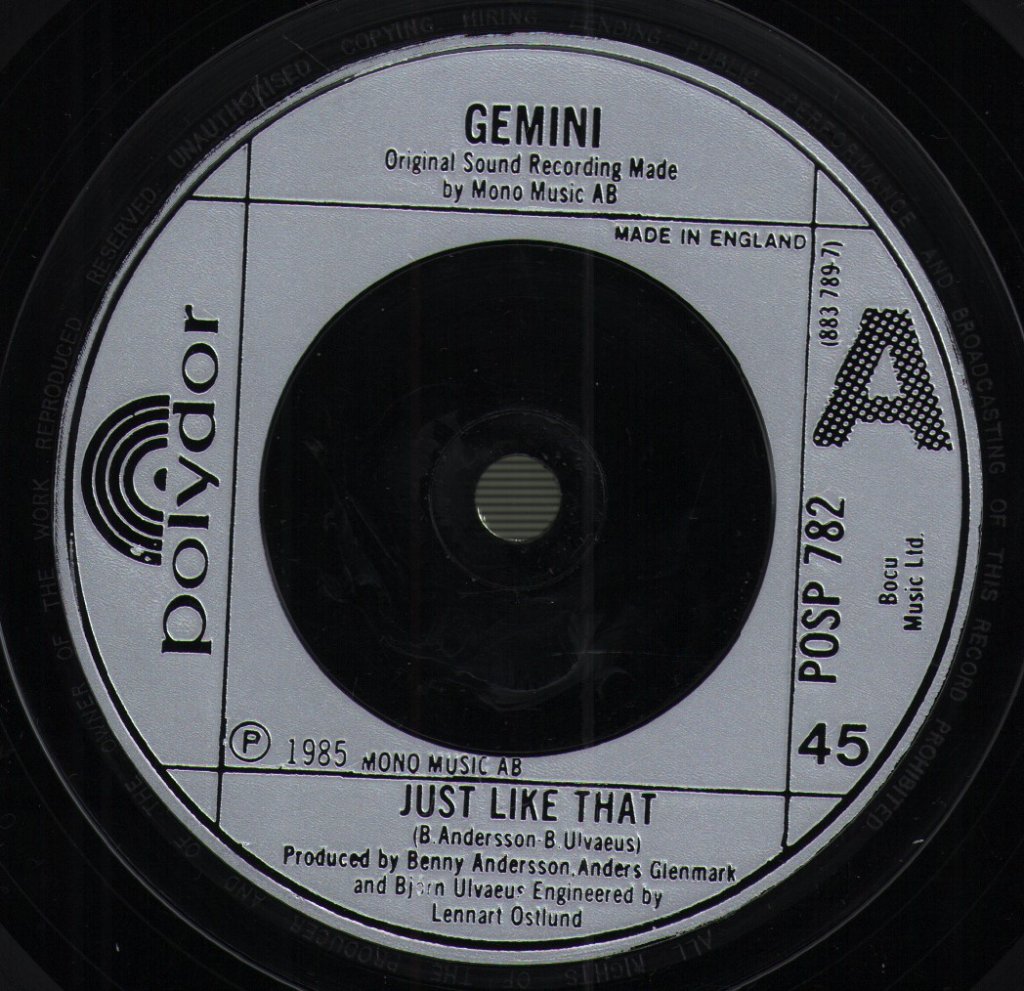 Gemini (80'S Group) - Just Like That - 7 Inch