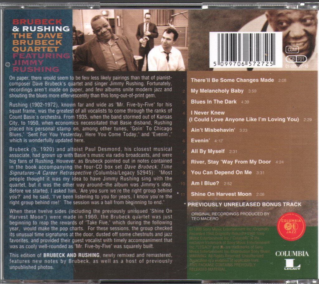 Dave Brubeck Quartet Featuring Jimmy Rushing - Brubeck & Rushing - Cd