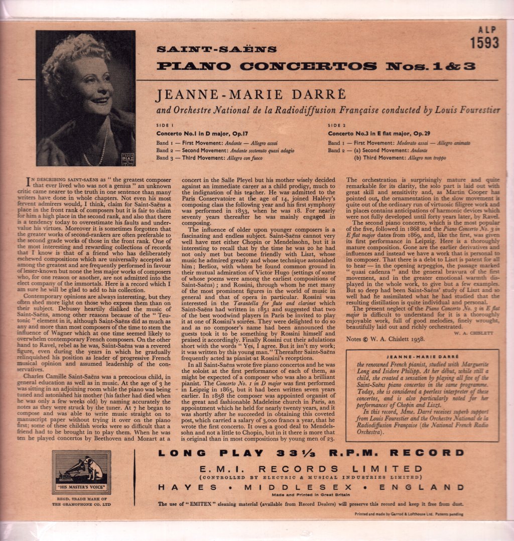 Jeanne-Marie Darré - saint-saens Piano Concertos Nos. 1 & 3 - Lp