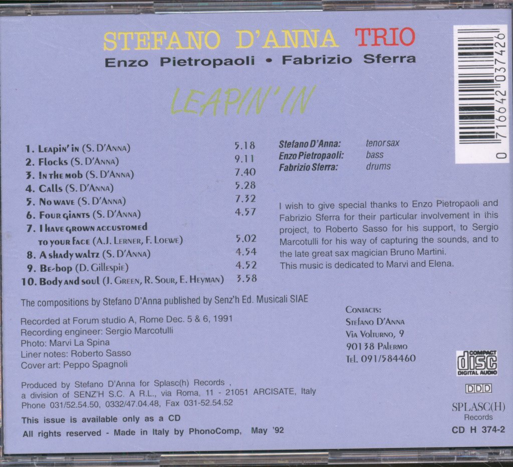 Stefano D'Anna Trio - Leapin'In - Cd